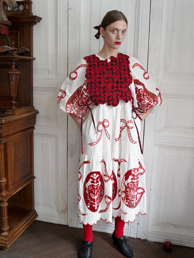 Unlogical Poem Cat Embroidery Reversible Gingham Smock