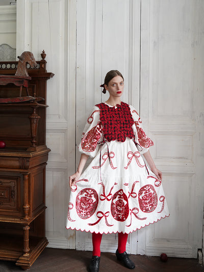 Unlogical Poem Cat Embroidery Reversible Gingham Smock