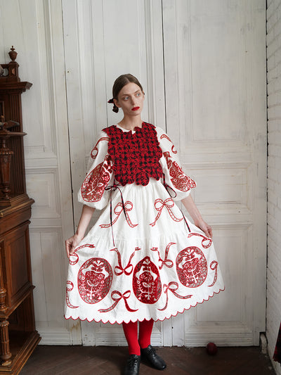 Unlogical Poem Cat Embroidery Reversible Gingham Smock