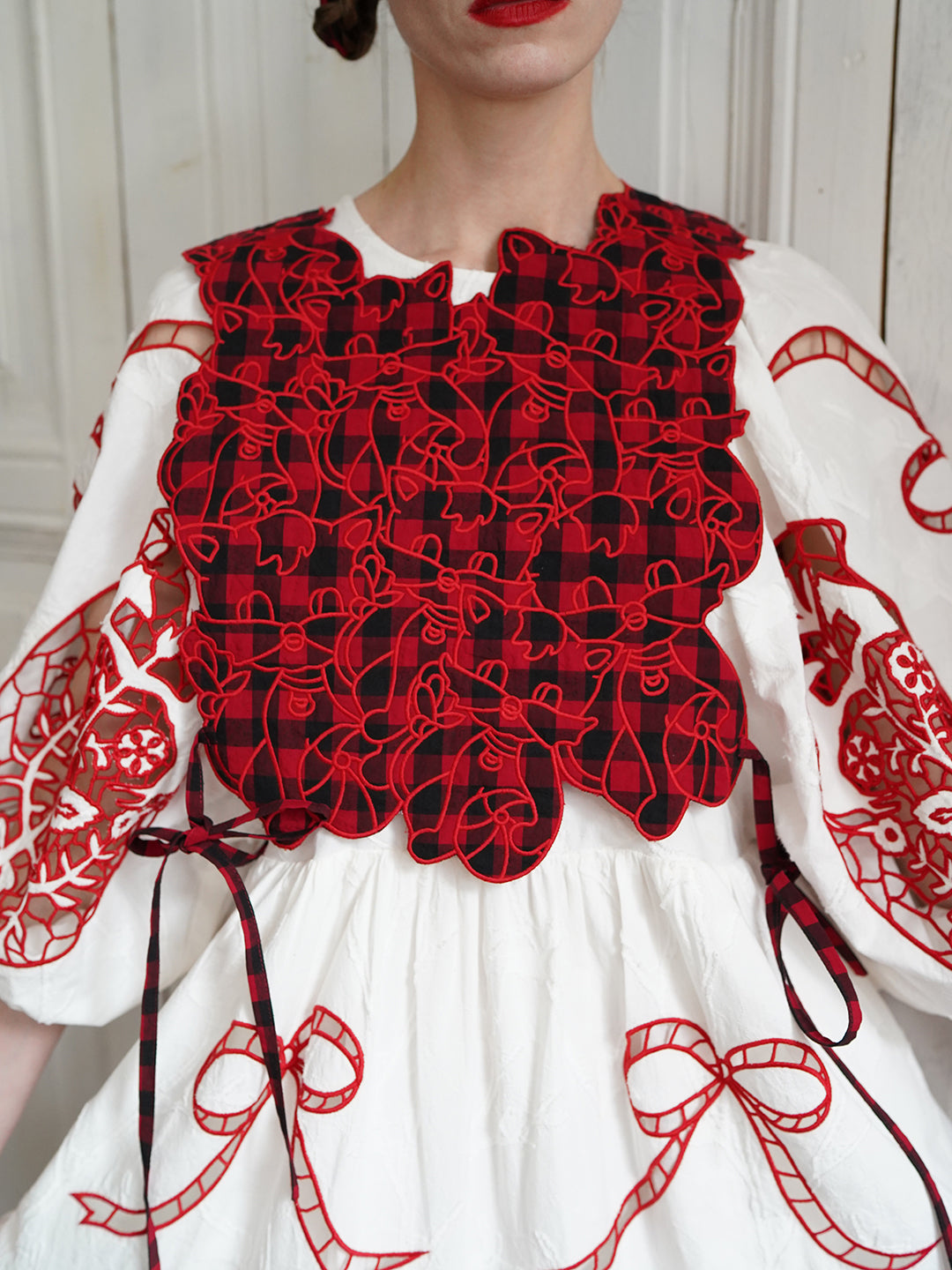 Unlogical Poem Cat Embroidery Reversible Gingham Smock