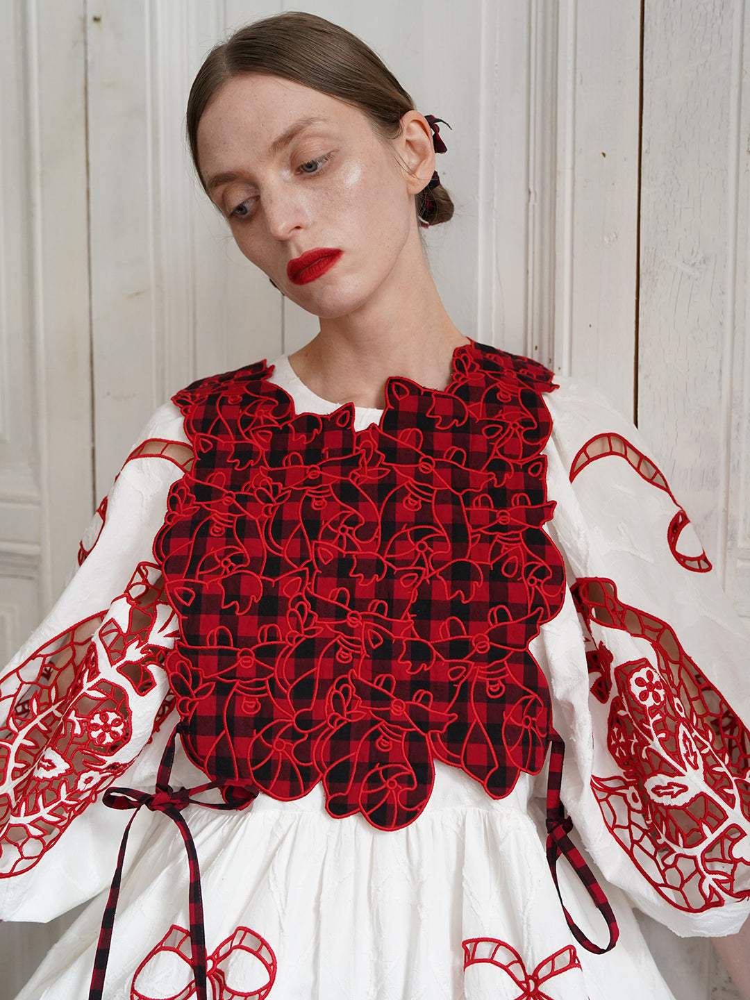 Unlogical Poem Cat Embroidery Reversible Gingham Smock