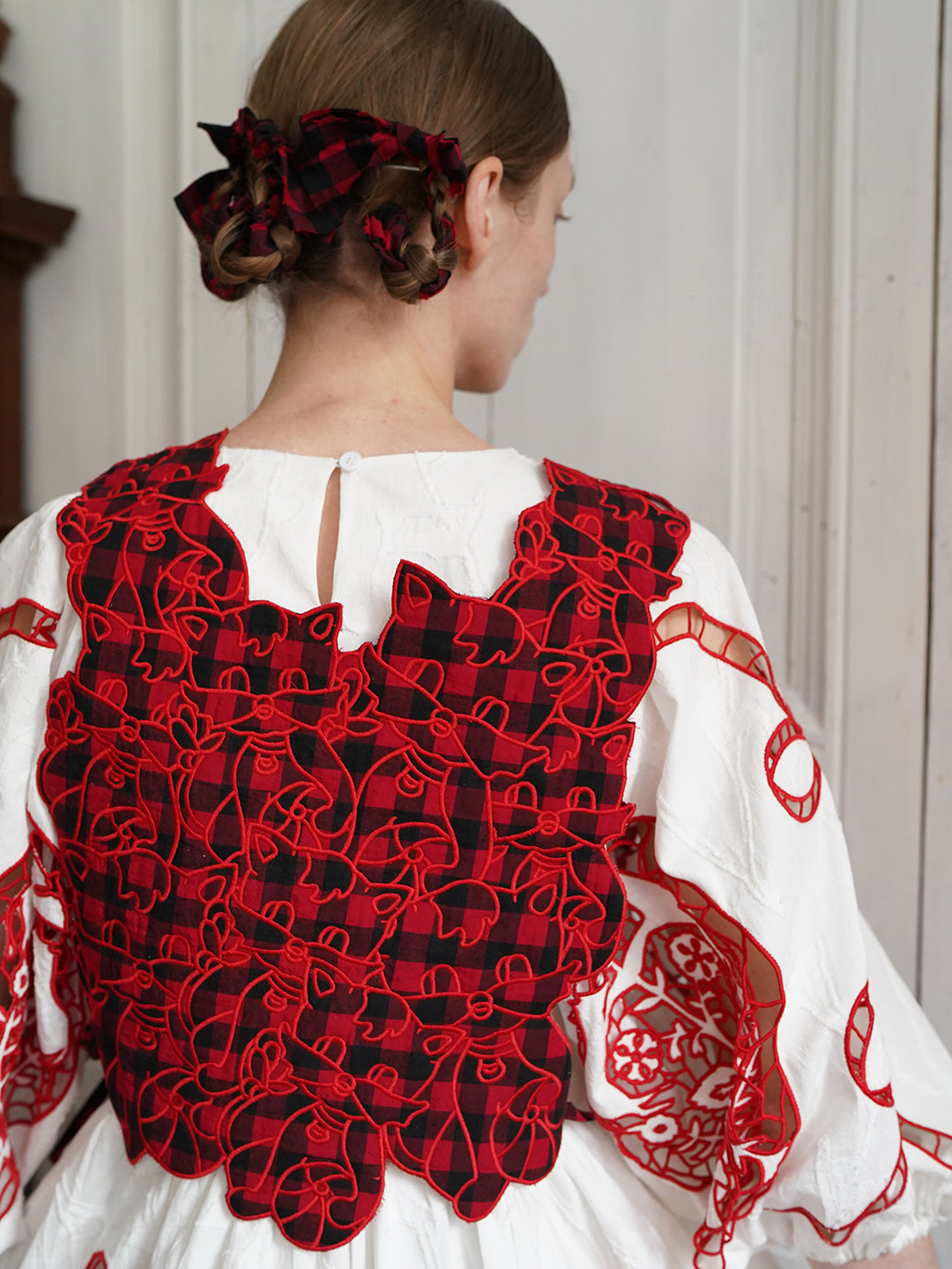 Unlogical Poem Cat Embroidery Reversible Gingham Smock