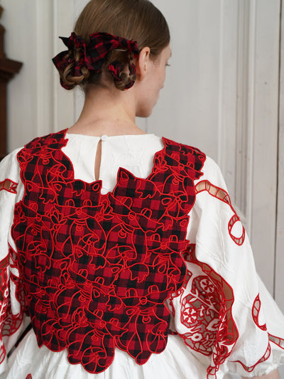 Unlogical Poem Cat Embroidery Reversible Gingham Smock