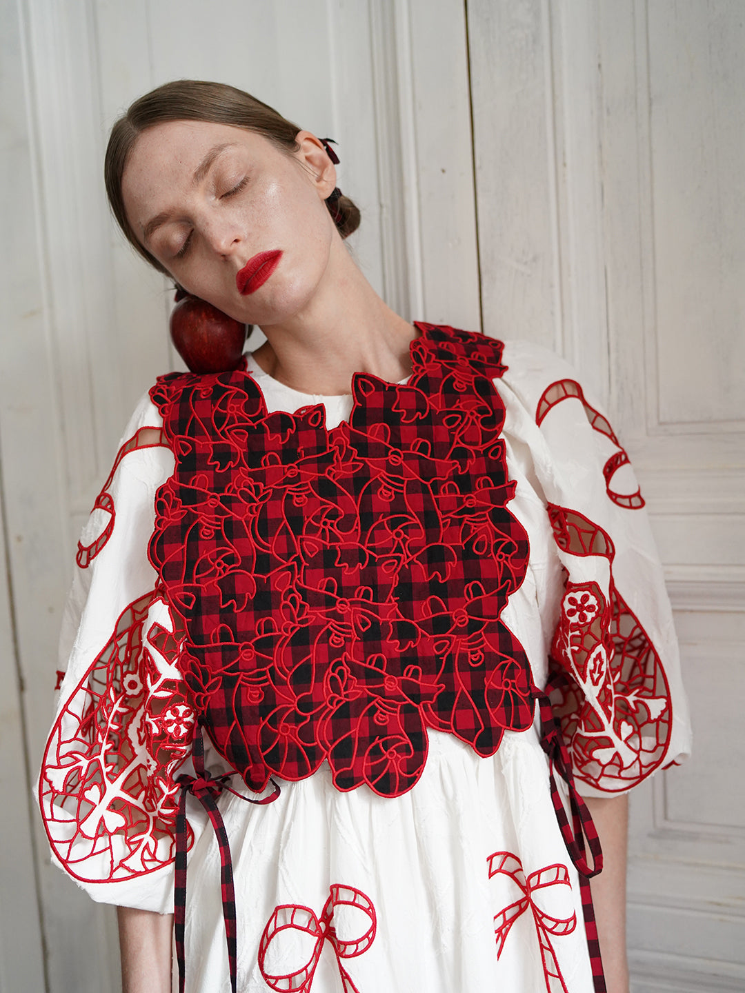 Unlogical Poem Cat Embroidery Reversible Gingham Smock