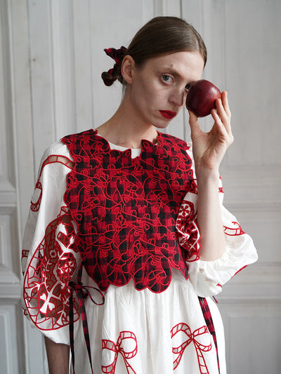 Unlogical Poem Cat Embroidery Reversible Gingham Smock