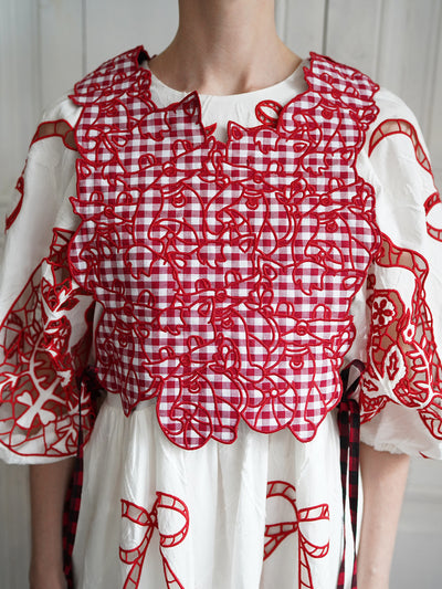 Unlogical Poem Cat Embroidery Reversible Gingham Smock