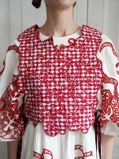 Unlogical Poem Cat Embroidery Reversible Gingham Smock