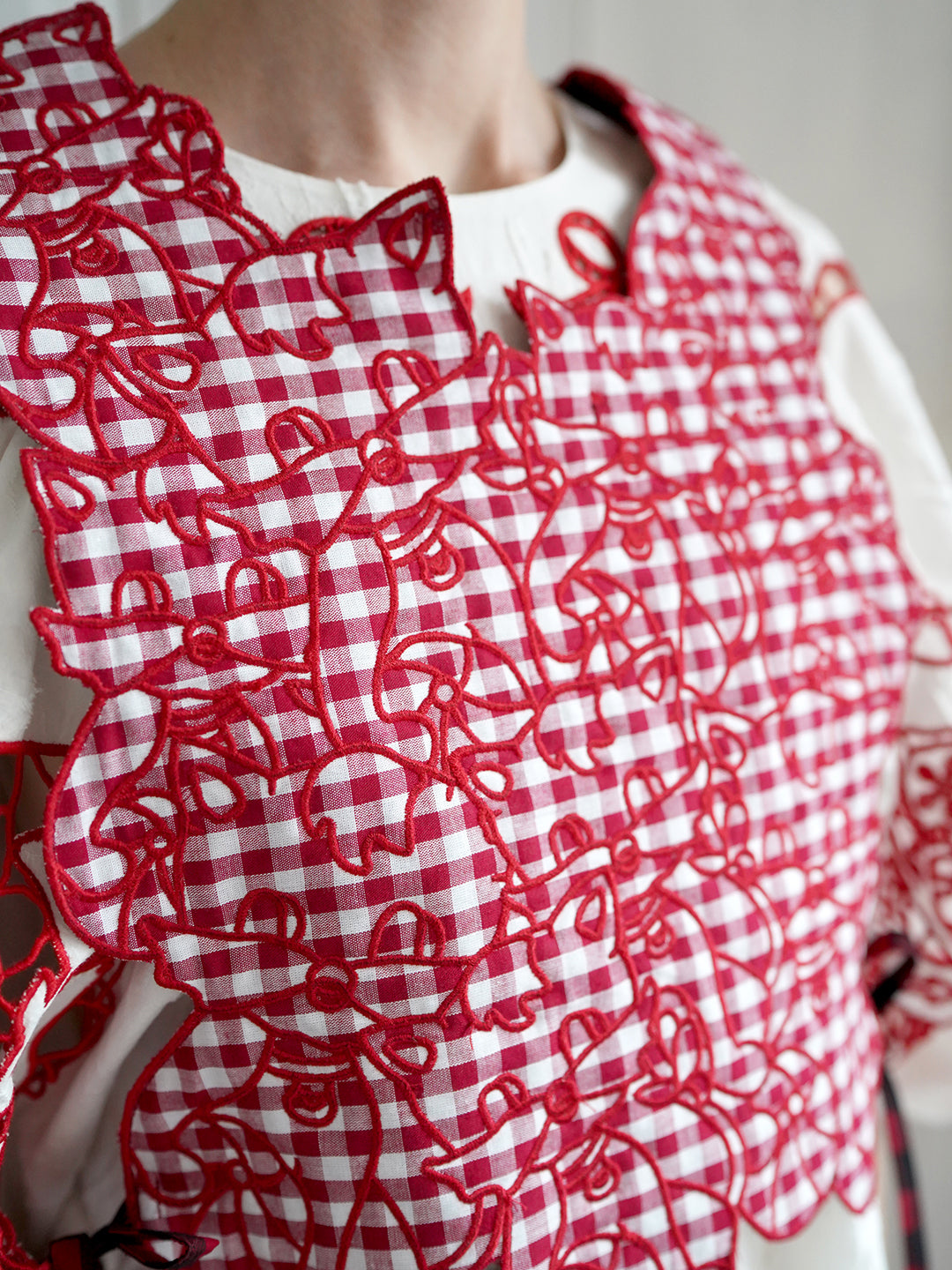 Unlogical Poem Cat Embroidery Reversible Gingham Smock