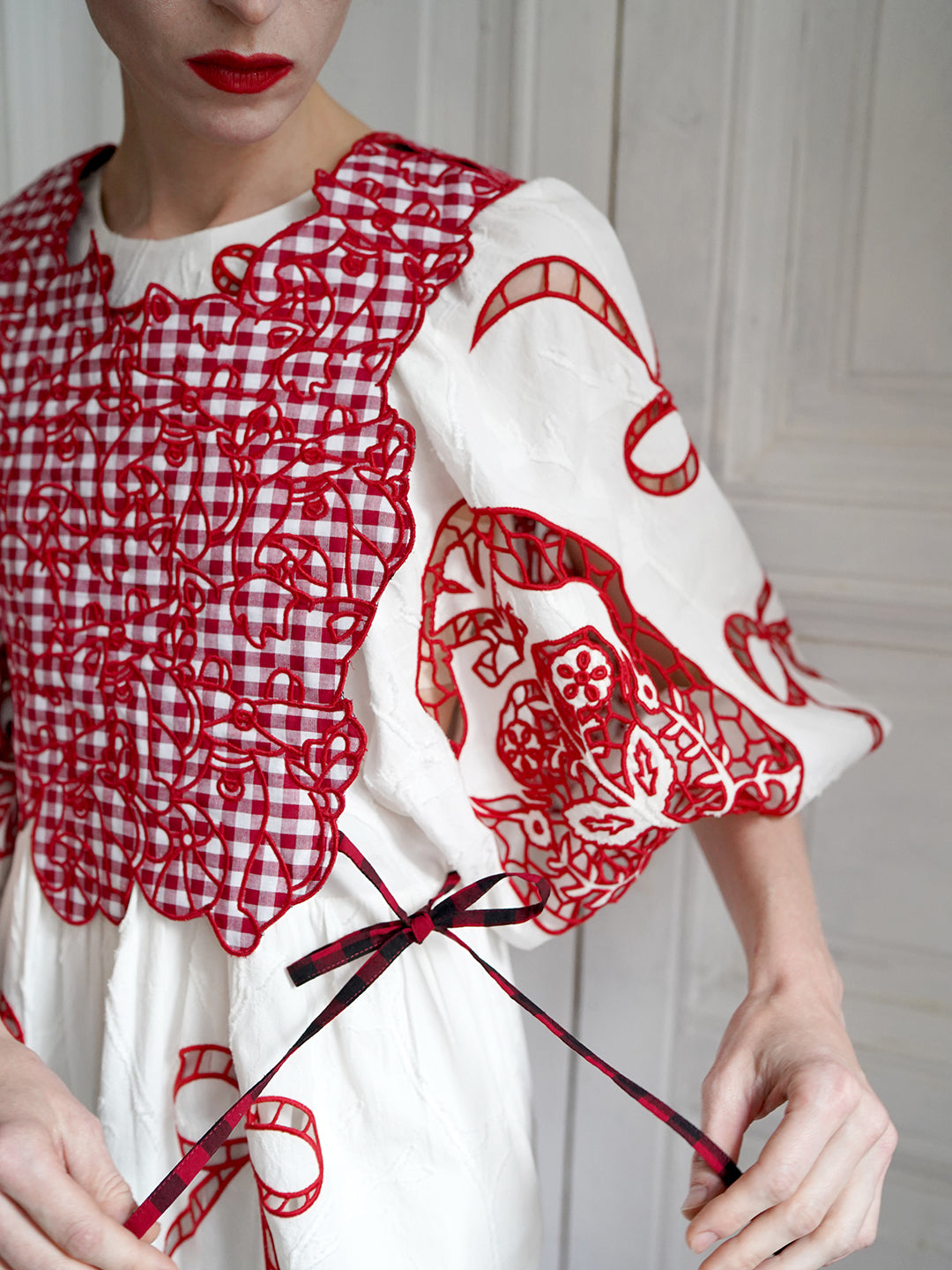 Unlogical Poem Cat Embroidery Reversible Gingham Smock