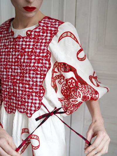 Unlogical Poem Cat Embroidery Reversible Gingham Smock