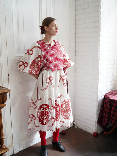 Unlogical Poem Cat Embroidery Reversible Gingham Smock