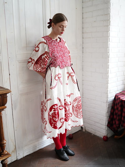 Unlogical Poem Cat Embroidery Reversible Gingham Smock