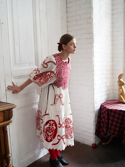 Unlogical Poem Cat Embroidery Reversible Gingham Smock