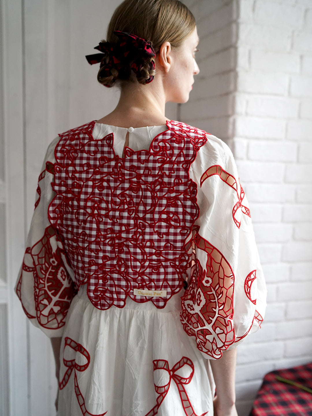 Unlogical Poem Cat Embroidery Reversible Gingham Smock