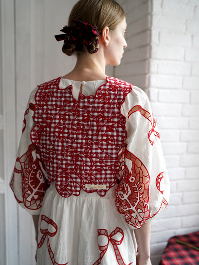 Unlogical Poem Cat Embroidery Reversible Gingham Smock