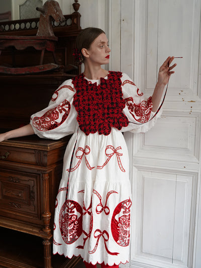 Unlogical Poem Cat Embroidery Reversible Gingham Smock