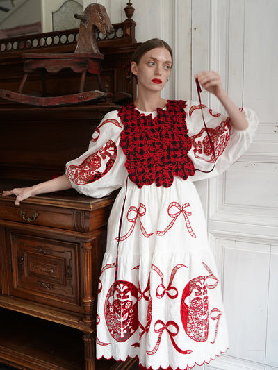 Unlogical Poem Cat Embroidery Reversible Gingham Smock