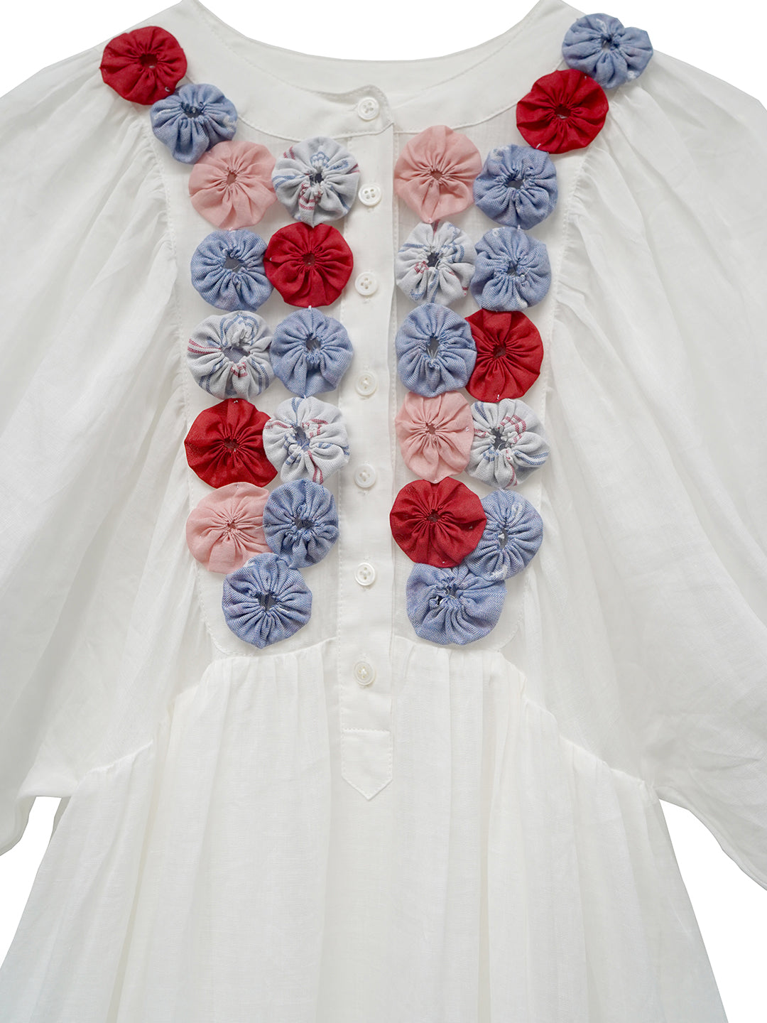 Unlogical Poem Folk Style Handmade Yoyo Flower Ramie Dress