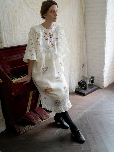 Unlogical Poem Retro Style Illustration Embroidery Patchwork Dress
