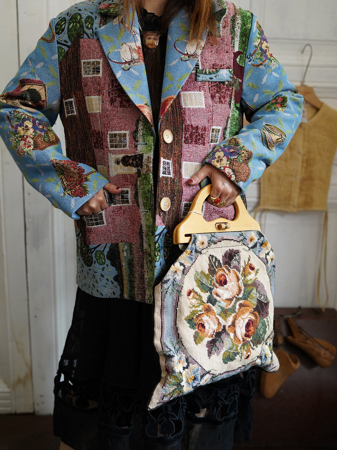 Unlogical Poem Cottage Style Yarn-dyed Patchwork Blazer