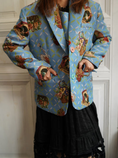 Unlogical Poem Cottage Style Flower basket yarn-dyed Blue Blazer