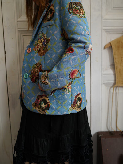 Unlogical Poem Cottage Style Flower basket yarn-dyed Blue Blazer