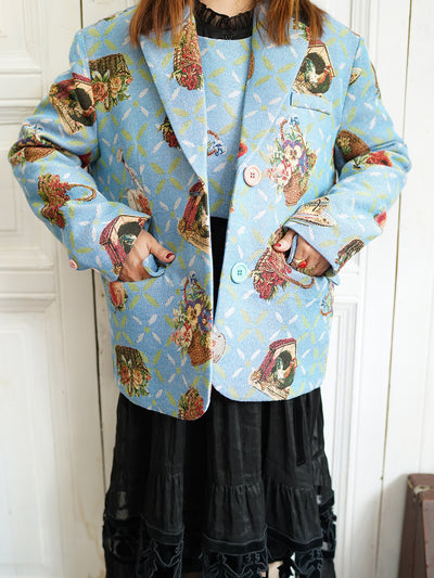 Unlogical Poem Cottage Style Flower basket yarn-dyed Blue Blazer