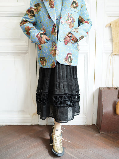 Unlogical Poem Cottage Style Flower basket yarn-dyed Blue Blazer
