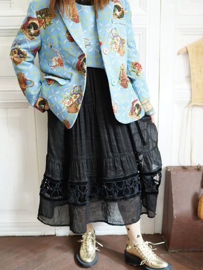 Unlogical Poem Cottage Style Flower basket yarn-dyed Blue Blazer