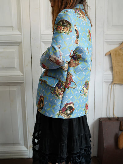 Unlogical Poem Cottage Style Flower basket yarn-dyed Blue Blazer