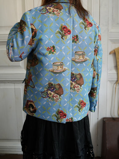 Unlogical Poem Cottage Style Flower basket yarn-dyed Blue Blazer