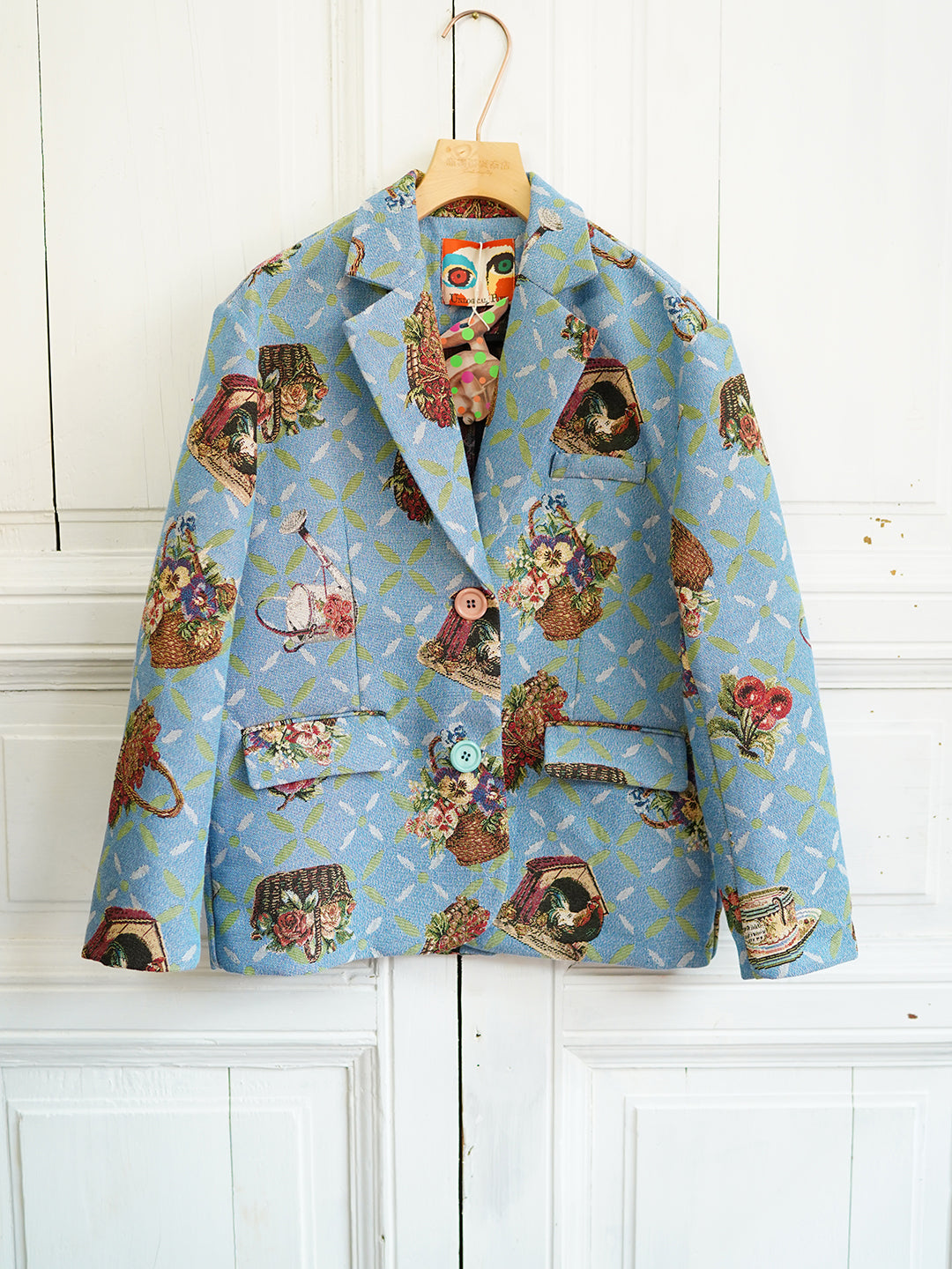 Unlogical Poem Cottage Style Flower basket yarn-dyed Blue Blazer