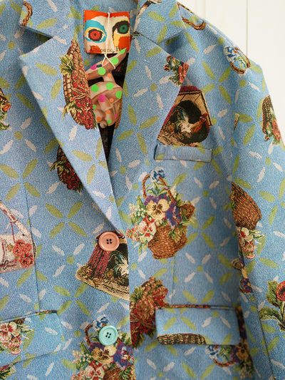 Unlogical Poem Cottage Style Flower basket yarn-dyed Blue Blazer