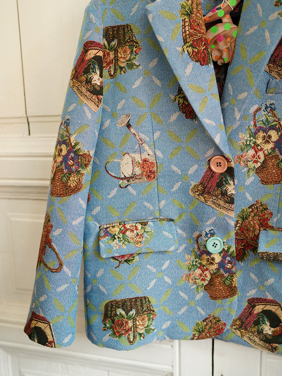 Unlogical Poem Cottage Style Flower basket yarn-dyed Blue Blazer
