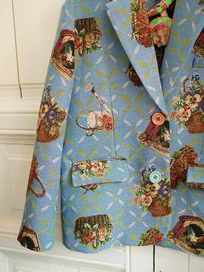 Unlogical Poem Cottage Style Flower basket yarn-dyed Blue Blazer