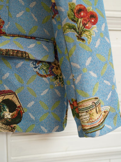 Unlogical Poem Cottage Style Flower basket yarn-dyed Blue Blazer