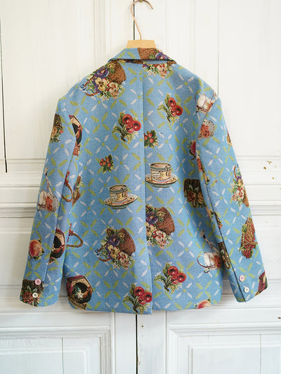 Unlogical Poem Cottage Style Flower basket yarn-dyed Blue Blazer