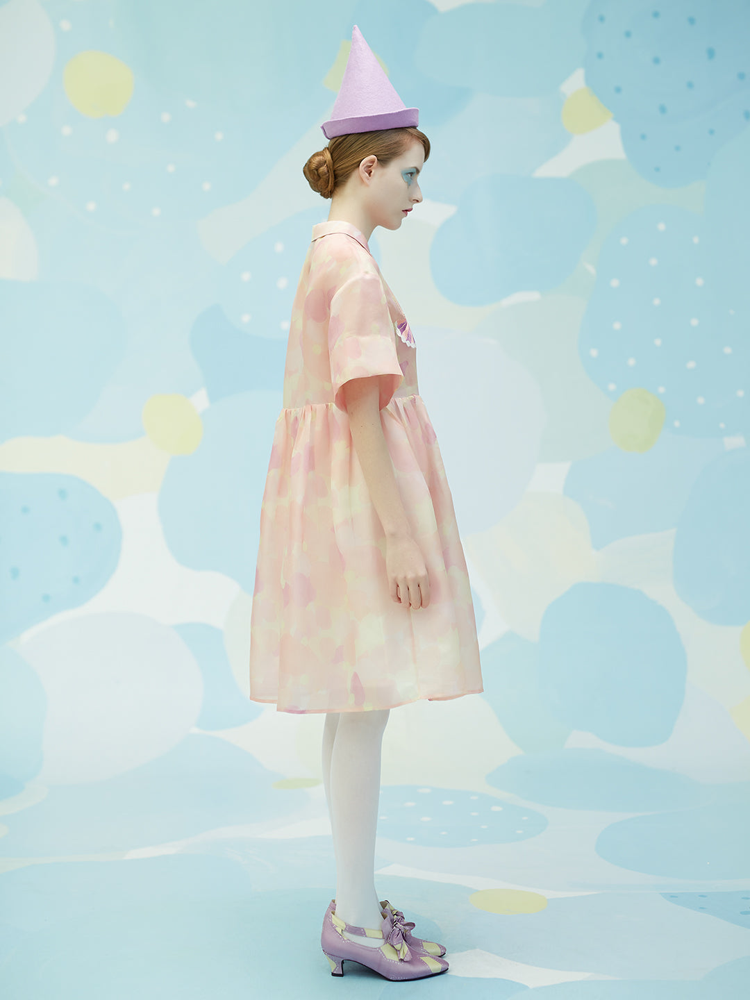 Unlogical Poem Pierrot Embroidery Pink Silk Dress