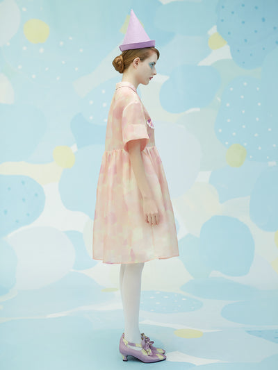 Unlogical Poem Pierrot Embroidery Pink Silk Dress