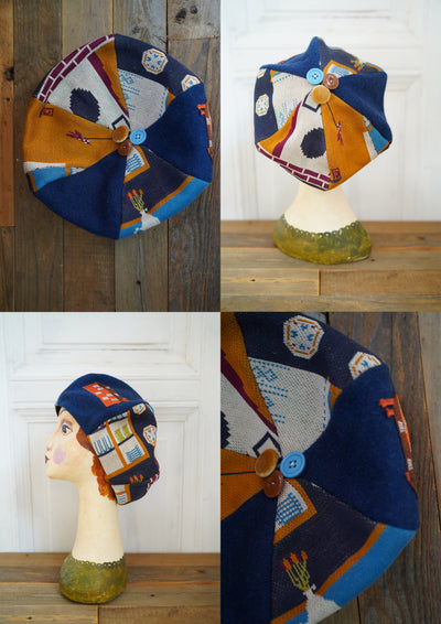 Unlogical Poem Illustration Print Patchwork Beret