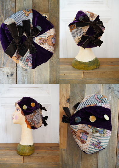 Unlogical Poem Illustration Print Patchwork Beret