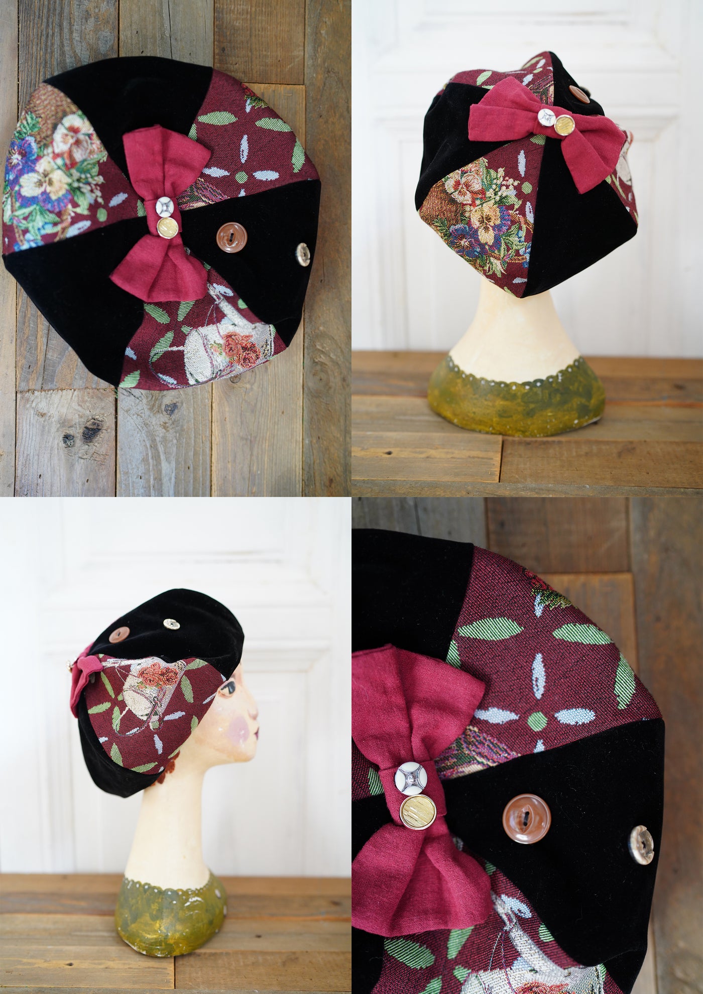 Unlogical Poem Illustration Print Patchwork Beret