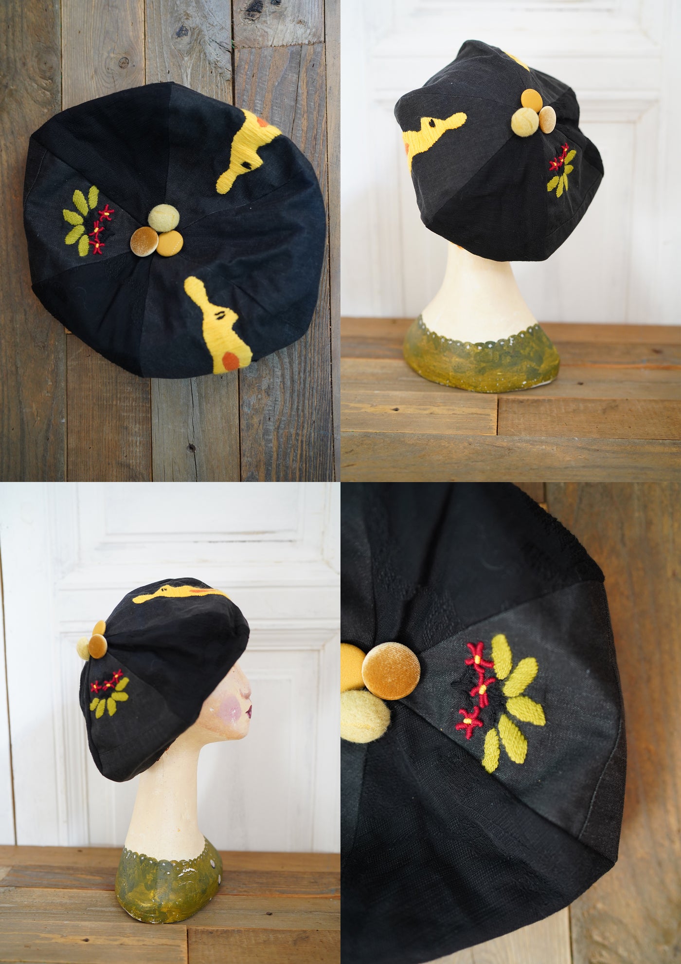 Unlogical Poem Illustration Print Patchwork Beret