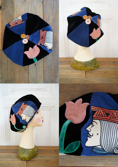 Unlogical Poem Illustration Print Patchwork Beret