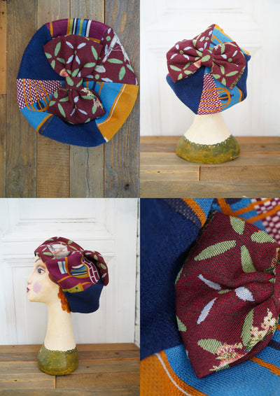 Unlogical Poem Illustration Print Patchwork Beret