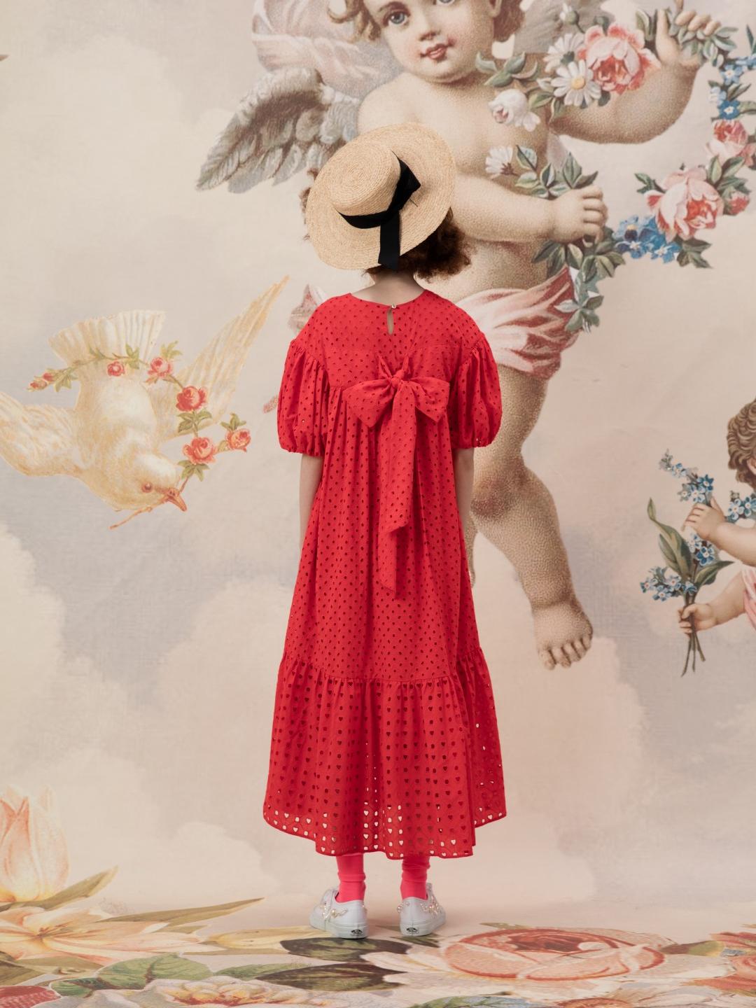 Unlogical Poem Embroidered Hand-Beaded  Puff Sleeve Cotton Dress