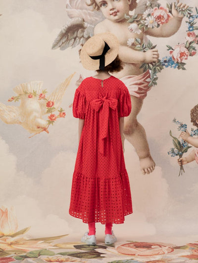 Unlogical Poem Embroidered Hand-Beaded  Puff Sleeve Cotton Dress