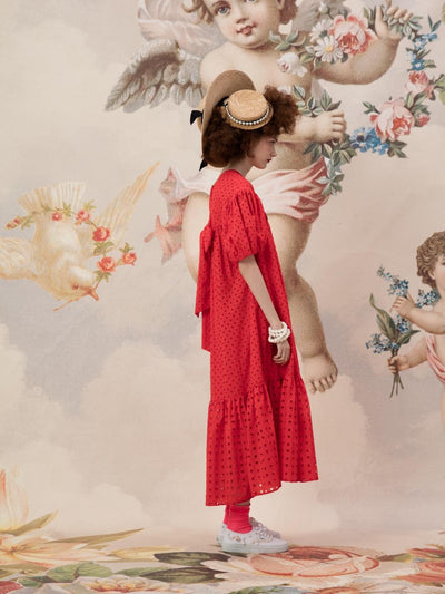 Unlogical Poem Embroidered Hand-Beaded  Puff Sleeve Cotton Dress