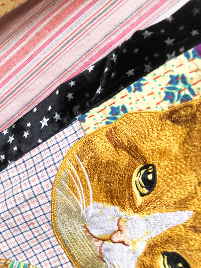 Unlogical Poem One-of-a-kind Cat Embroidered Patchwork Long Kimono