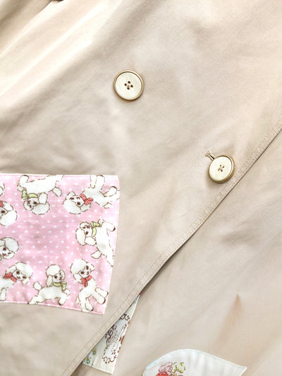 Unlogical Poem Rabbit Illustration Applique Trench Coat